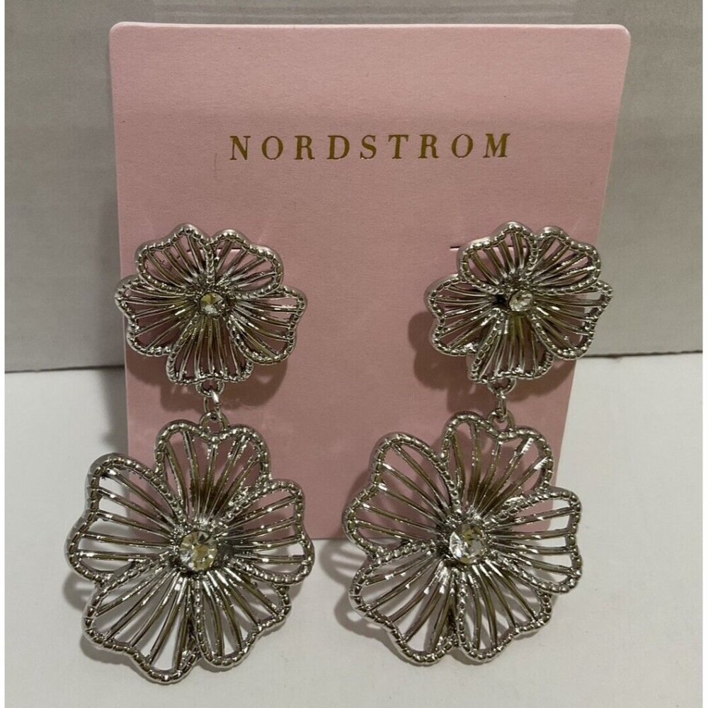 Nordstrom Silver Toned Floral Earrings Dangles New